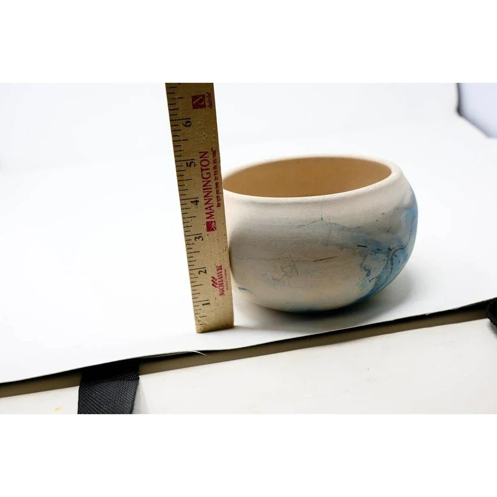 Nemadji Pottery White Green Blue USA Bowl